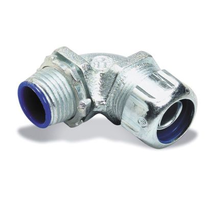 Thomas & Betts T&B® 5252 Non-Insulated Liquidtight Conduit Connector, 1/2 In Trade, 90 Deg, Malleable Iron, Electro-Plated Zinc/Chromate Coated